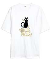 Hokus Pokus Kedi - Hayaletler - Hocus Pocus Beyaz Oversize Unisex Tişört - Thumbnail