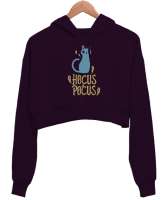 Hokus Pokus Kedi - Hayaletler - Hocus Pocus Koyu Mor Kadın Crop Hoodie Kapüşonlu Sweatshirt - Thumbnail