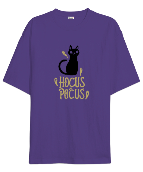 Tisho - Hokus Pokus Kedi - Hayaletler - Hocus Pocus Mor Oversize Unisex Tişört