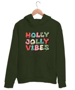 Holly Jolly haki Haki Yeşili Unisex Kapşonlu Sweatshirt