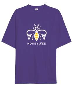 Honey Bee - Bal Arısı Mor Oversize Unisex Tişört