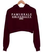 Horoz Bordo Kadın Crop Hoodie Kapüşonlu Sweatshirt - Thumbnail