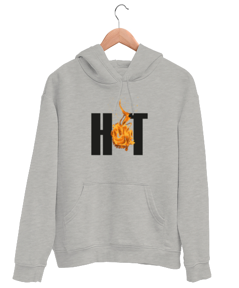 Tisho - Hot- Alev, Sıcak Gri Unisex Kapşonlu Sweatshirt