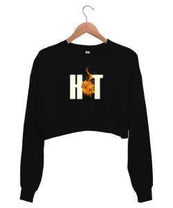 Hot- Alev, Sıcak Siyah Kadın Crop Sweatshirt