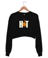 Hot- Alev, Sıcak Siyah Kadın Crop Sweatshirt - Thumbnail