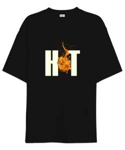 Hot- Alev, Sıcak Siyah Oversize Unisex Tişört