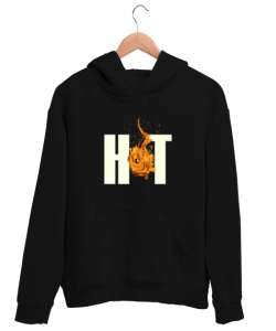 Hot- Alev, Sıcak Siyah Unisex Kapşonlu Sweatshirt