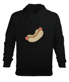 Hot Dog, Black Erkek Kapüşonlu Hoodie Sweatshirt