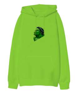 Hulk Karakterli Fıstık Yeşili Oversize Unisex Kapüşonlu Sweatshirt