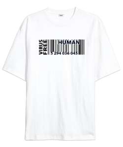 Human Barcode - Barkod Beyaz Oversize Unisex Tişört