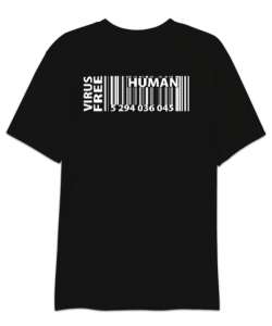 Human Barcode - Barkod Sırt Baskılı Siyah Oversize Unisex Tişört