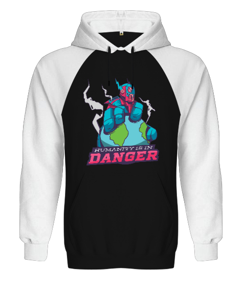 Humanity is in Danger Baskılı Siyah/Beyaz Orjinal Reglan Hoodie Unisex Sweatshirt