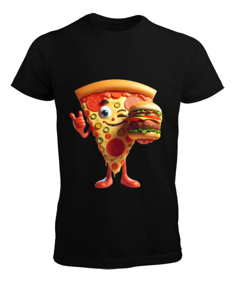 Tisho - hungry pizza Siyah Erkek Tişört