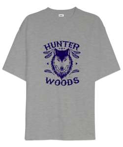 Hunter Wolf - Kurt Gri Oversize Unisex Tişört