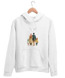 huzurlu aile tablosu Beyaz Unisex Kapşonlu Sweatshirt