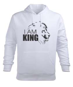 I Am King - Ben Kralım - Aslan Kafası Beyaz Erkek Kapüşonlu Hoodie Sweatshirt