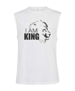I Am King - Ben Kralım - Aslan Kafası Beyaz Kesik Kol Unisex Tişört