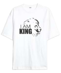 I Am King - Ben Kralım - Aslan Kafası Beyaz Oversize Unisex Tişört