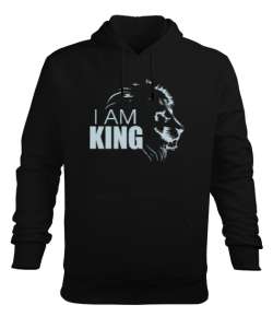 I Am King - Ben Kralım - Aslan Kafası Siyah Erkek Kapüşonlu Hoodie Sweatshirt