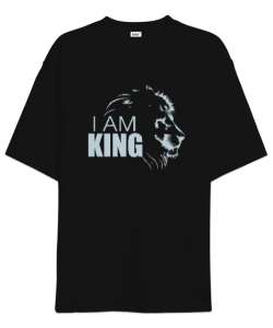 I Am King - Ben Kralım - Aslan Kafası Siyah Oversize Unisex Tişört