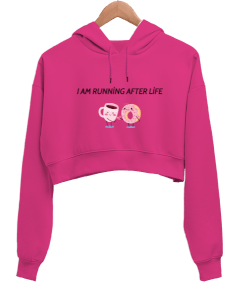 I am Running After Life Kadın Crop Hoodie Kapüşonlu Sweatshirt