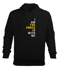 I am the Force Force is with Me Baskılı Siyah Erkek Kapüşonlu Hoodie Sweatshirt