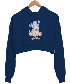 I feel blue baskılı Kadın Sweatshirt Kadın Crop Hoodie Kapüşonlu Sweatshirt