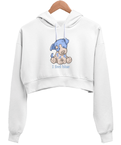 I feel blue Kadın Crop Hoodie Sweatshirt Kadın Crop Hoodie Kapüşonlu Sweatshirt