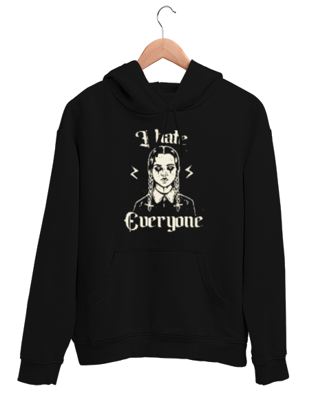 Tisho - I Hate - Herkesten Nefret Ediyorum Siyah Unisex Kapşonlu Sweatshirt