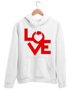 I love Beyaz Unisex Kapşonlu Sweatshirt