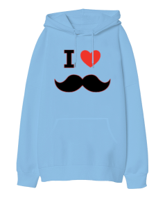 I Love Bıyık Oversize Unisex Kapüşonlu Sweatshirt