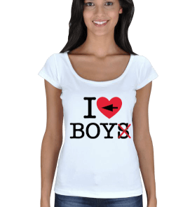 I Love Boy sevgili t-shirtü Kadın Açık Yaka