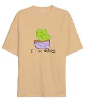 I love cactuses kaktüs poorly drawn Camel Oversize Unisex Tişört - Thumbnail