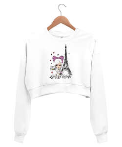 I love Dance Beyaz Kadın Crop Sweatshirt