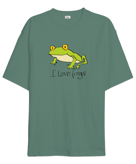 Tisho - I love frogs kurbağa poorly drawn Çağla Yeşili Oversize Unisex Tişört