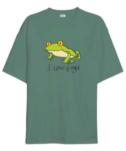 I love frogs kurbağa poorly drawn Çağla Yeşili Oversize Unisex Tişört