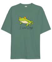 I love frogs kurbağa poorly drawn Çağla Yeşili Oversize Unisex Tişört - Thumbnail