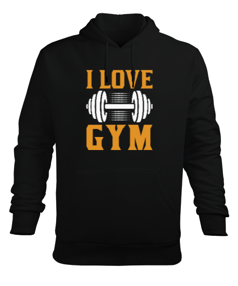 I Love Gym Fitness Tasarım Baskılı Siyah Erkek Kapüşonlu Hoodie Sweatshirt