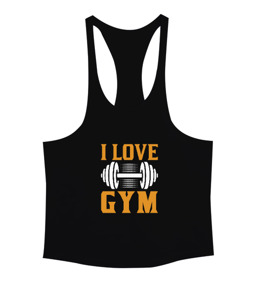 I Love Gym Fitness Tasarım Baskılı Siyah Erkek Tank Top Atlet