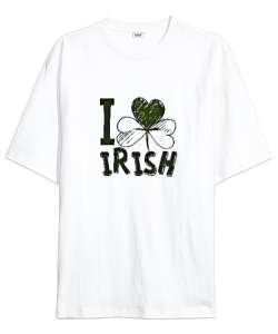 I Love Irish - Yonca Beyaz Oversize Unisex Tişört