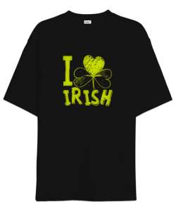 I Love Irish - Yonca Siyah Oversize Unisex Tişört