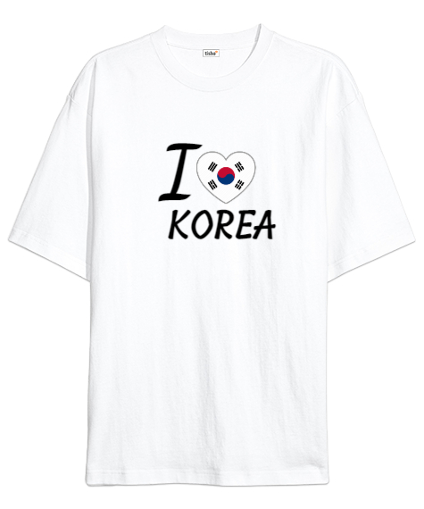 I LOVE KOREA Beyaz Oversize Unisex Tişört