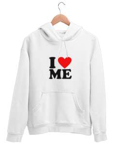 I Love Me Beyaz Unisex Kapşonlu Sweatshirt