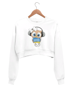 I LOVE MUSIC Kadın Crop Sweatshirt