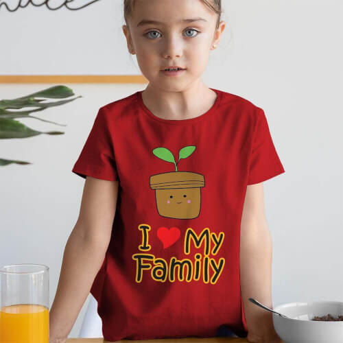I Love My Family Kız Çocuk Kısa Kol Tişört - Tekli Kombin