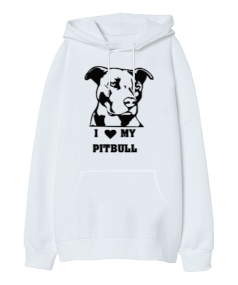 I Love My Pıtbull Baskılı Oversize Unisex Kapüşonlu Sweatshirt