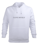 I LOVE MYSELF Beyaz Erkek Kapüşonlu Hoodie Sweatshirt