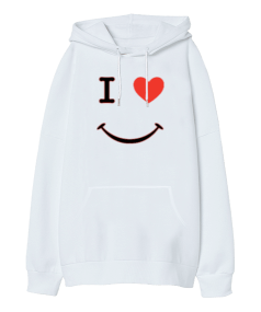 I Love Smile Oversize Unisex Kapüşonlu Sweatshirt