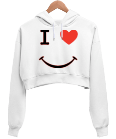 I LOVE TASARIMLI KADIN SWEATSHİRT Kadın Crop Hoodie Kapüşonlu Sweatshirt