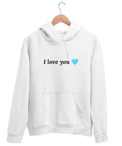 I love you baskılı Beyaz Unisex Kapşonlu Sweatshirt